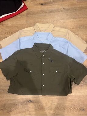 Ariat Men's Short Sleeve Button-Down Shirt Trio - Olive, Light Blue, Beige
